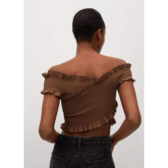 NEW Mango Cotton Wrapped Top Brown M - Picture 7 of 7